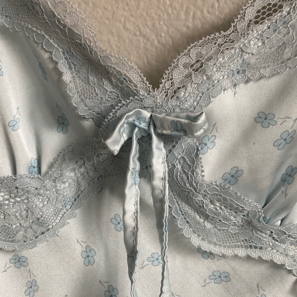 Y2K Light Blue floral Lace Trim Cami babydoll dainty tank Top coquette sz L - Picture 4 of 10